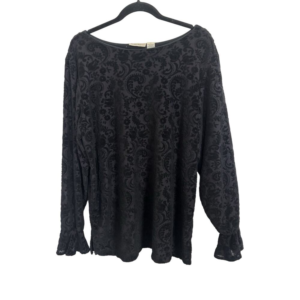 Vtg 90s Black Sheer Velvet Burnout Paisley Long Sleeve Size 1X Whimsgoth Gothic